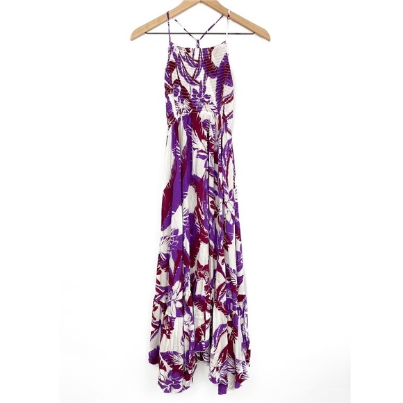 NEW Free People Heat Wave Tropical Printed Maxi Slip Dress, Purple Red Combo - S - Picture 6 of 11